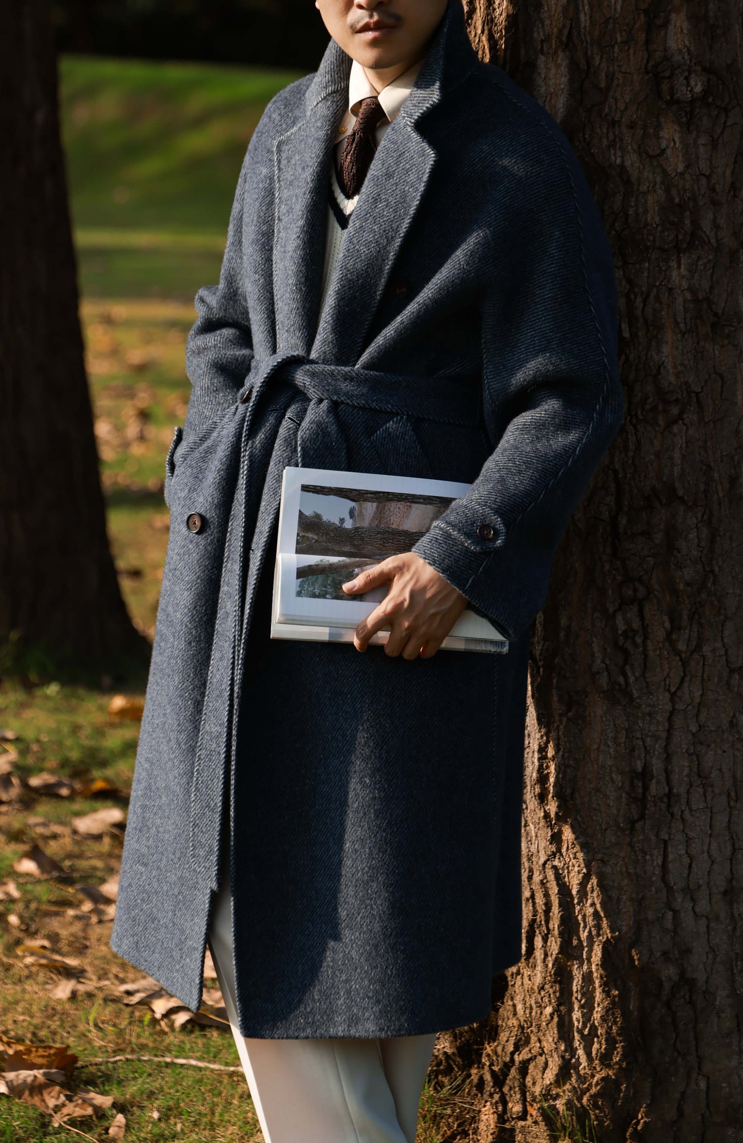 Camel Hair–Wool Blend Double-Faced Overcoat — Misty Midnight Blue