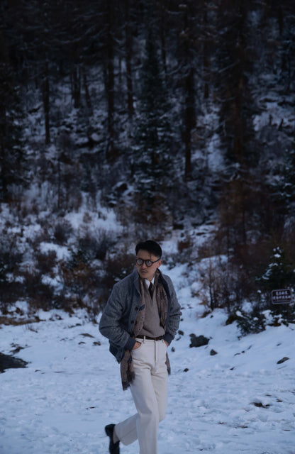 Art-Tuft Textured Herringbone A-1 Precision Jacket — Stone Trace Grey