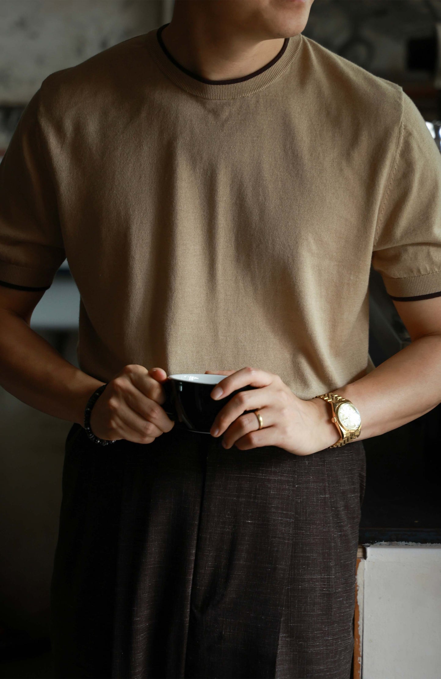 Cotton-Lyocell Blend Unisex Knit Short-Sleeve T-Shirt — Latte Brown
