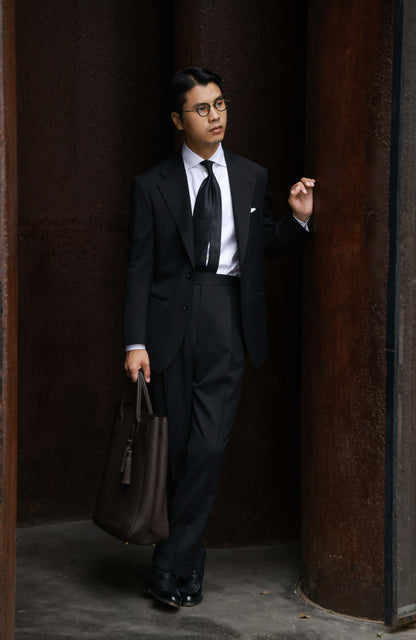 Tollegno 1900 Half-Canvas Single-Breasted Suit Jacket — Midnight Black