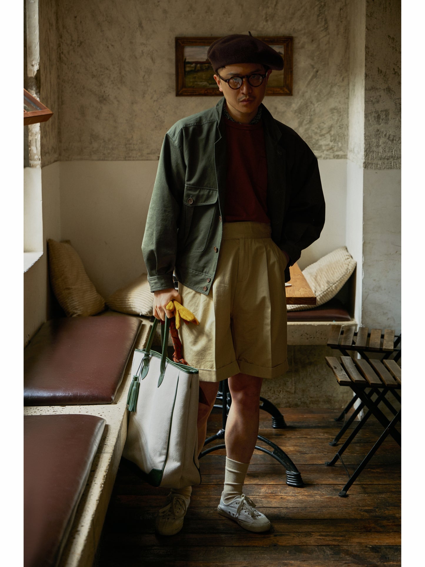 「Mist Forest」Vintage High-density-Cotton Dropped-shoulder sleeve High-Waisted Jacket