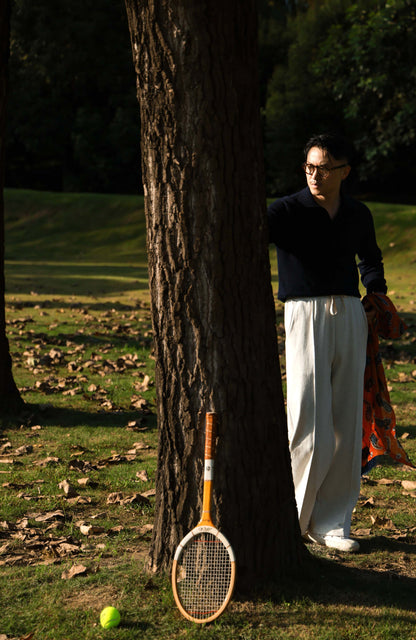 Cashmere Cotton One-Piece Polo Sweater — Midnight Blue