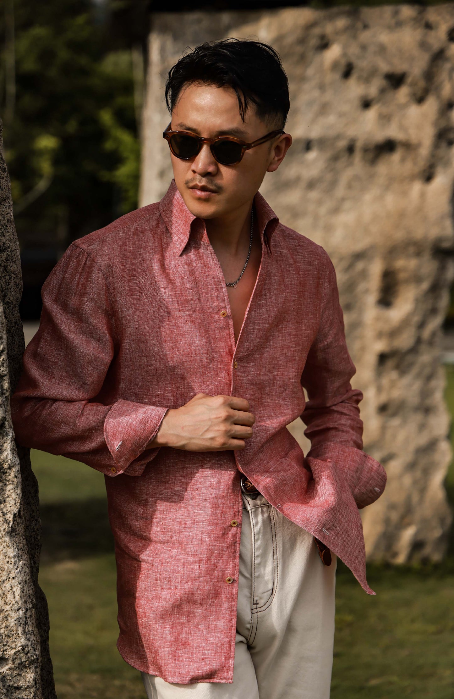 Linen One-Piece Collar Shirt — Red Canyon Sand