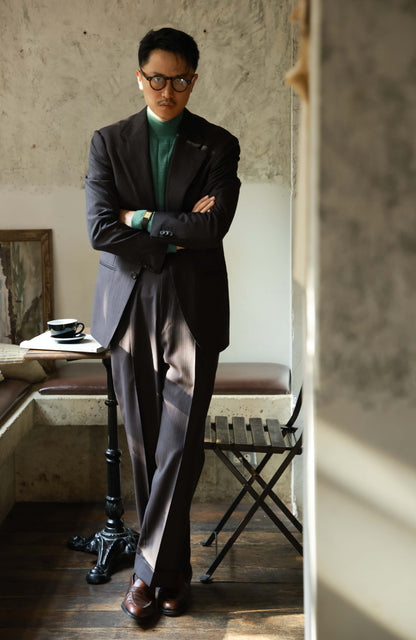 100% Merino Wool Ribbed Mock Neck Sweater — Moss Green