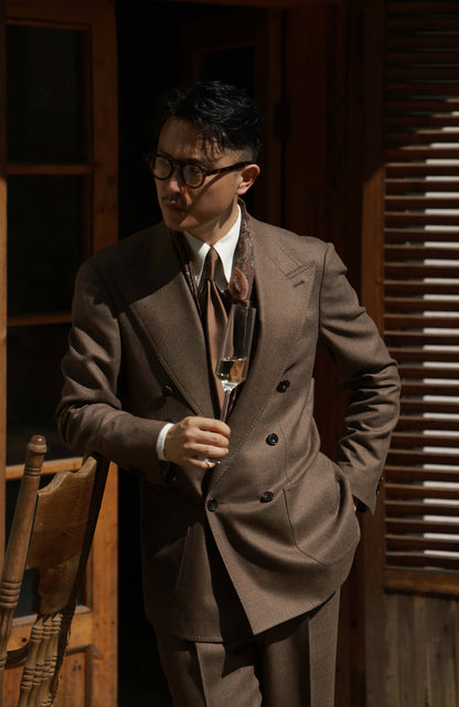 Half-Canvas Double-Breasted Flannel Suit Jacket — Withered Wood Brown