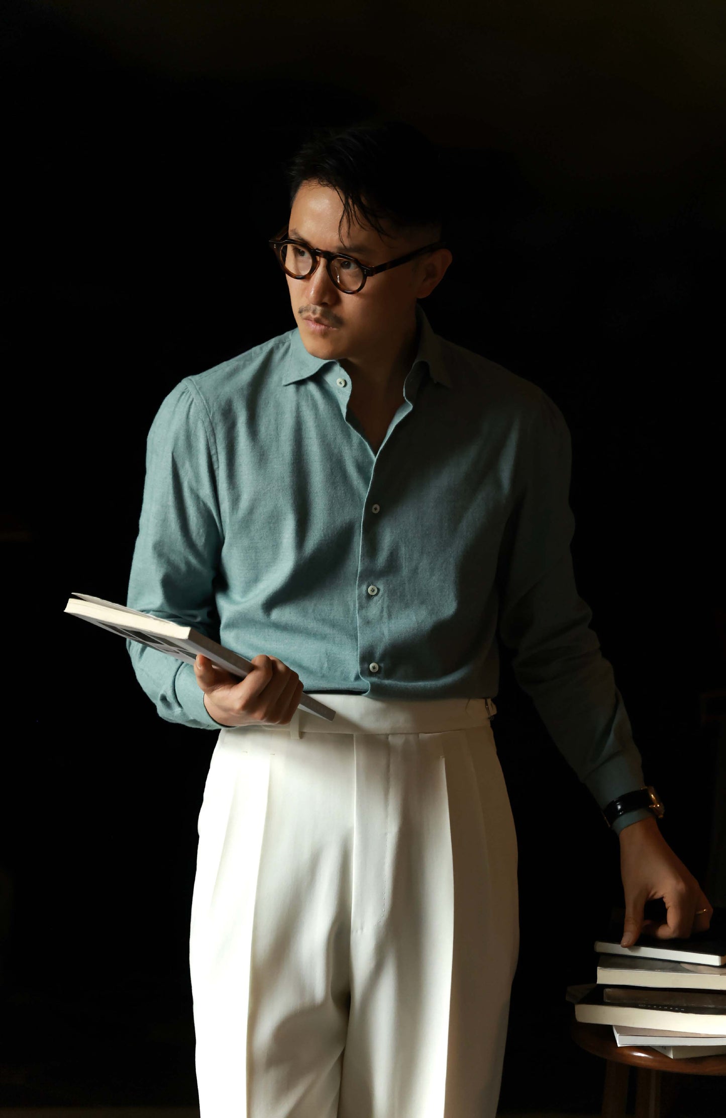 Brushed Cotton Wide-Spread Collar Shirt — Misty Green