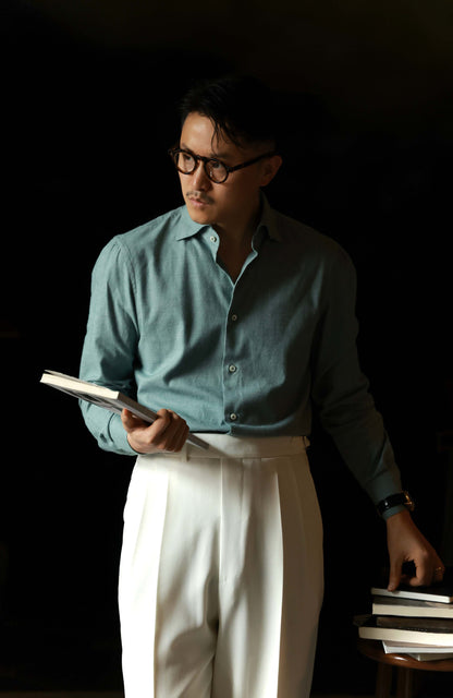 Brushed Cotton Wide-Spread Collar Shirt — Misty Green