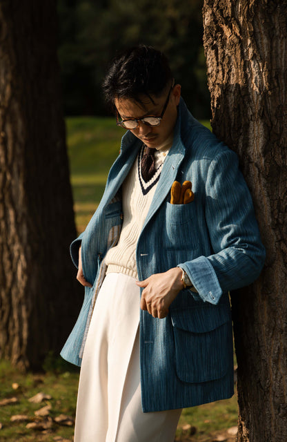 Wool-Linen Teba Field Jacket — Picasso Blue
