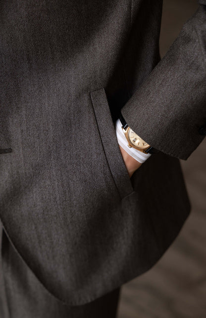 Half-Canvas Wool-Cotton Blend Slanted-Pocket Suit Jacket — Gobi Sand