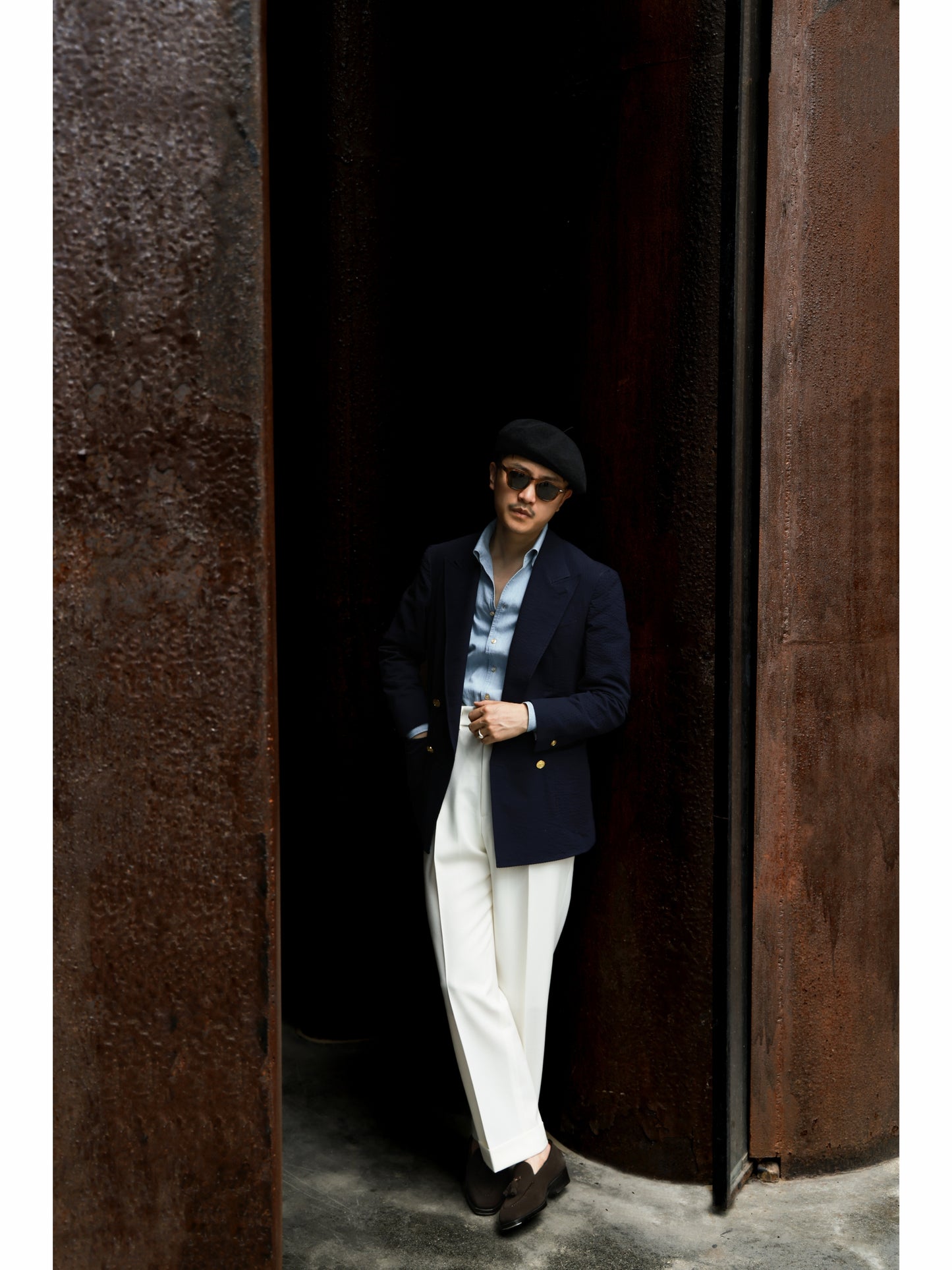 「Twilight Navy Blue」Half-Canvas & Milanese Buttonhole Seersucker Blazer