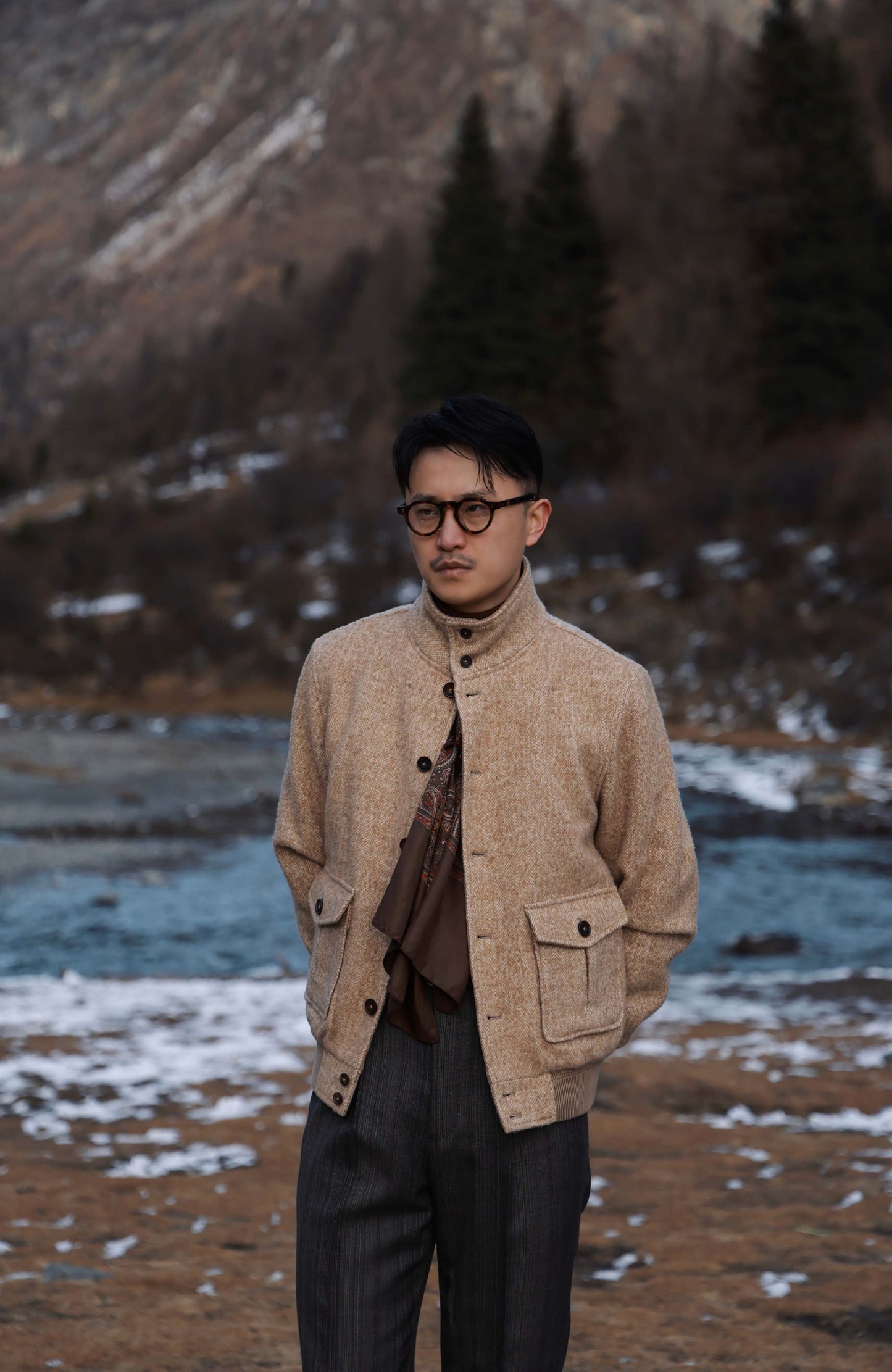 Art-Tuft Textured Herringbone A-1 Precision Jacket — Desert Dune