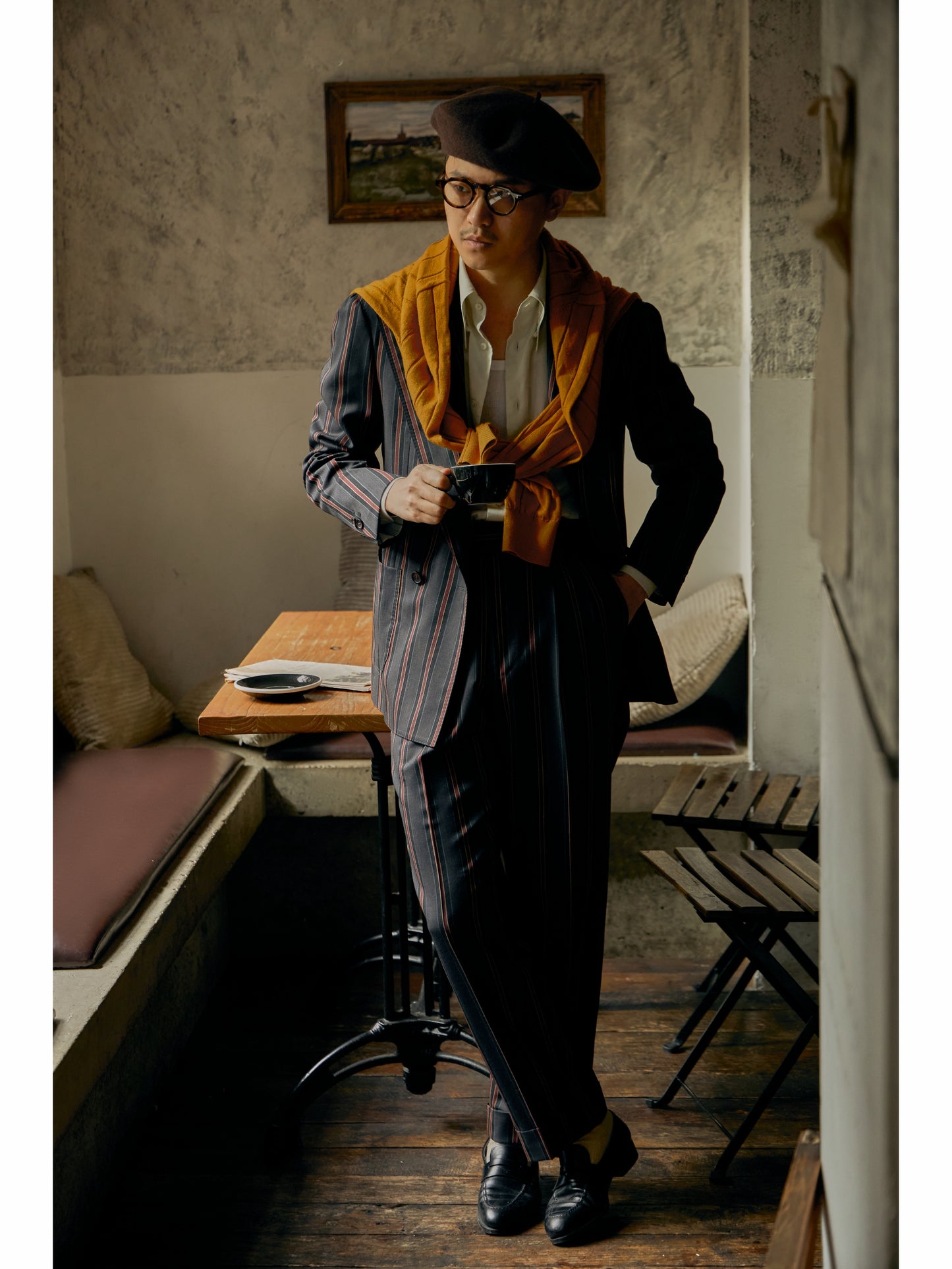 「Vintage Venetian Stripe」Suit Trousers with Italian-style Pure-wool Parisian Side Adjusters and High-Waisted