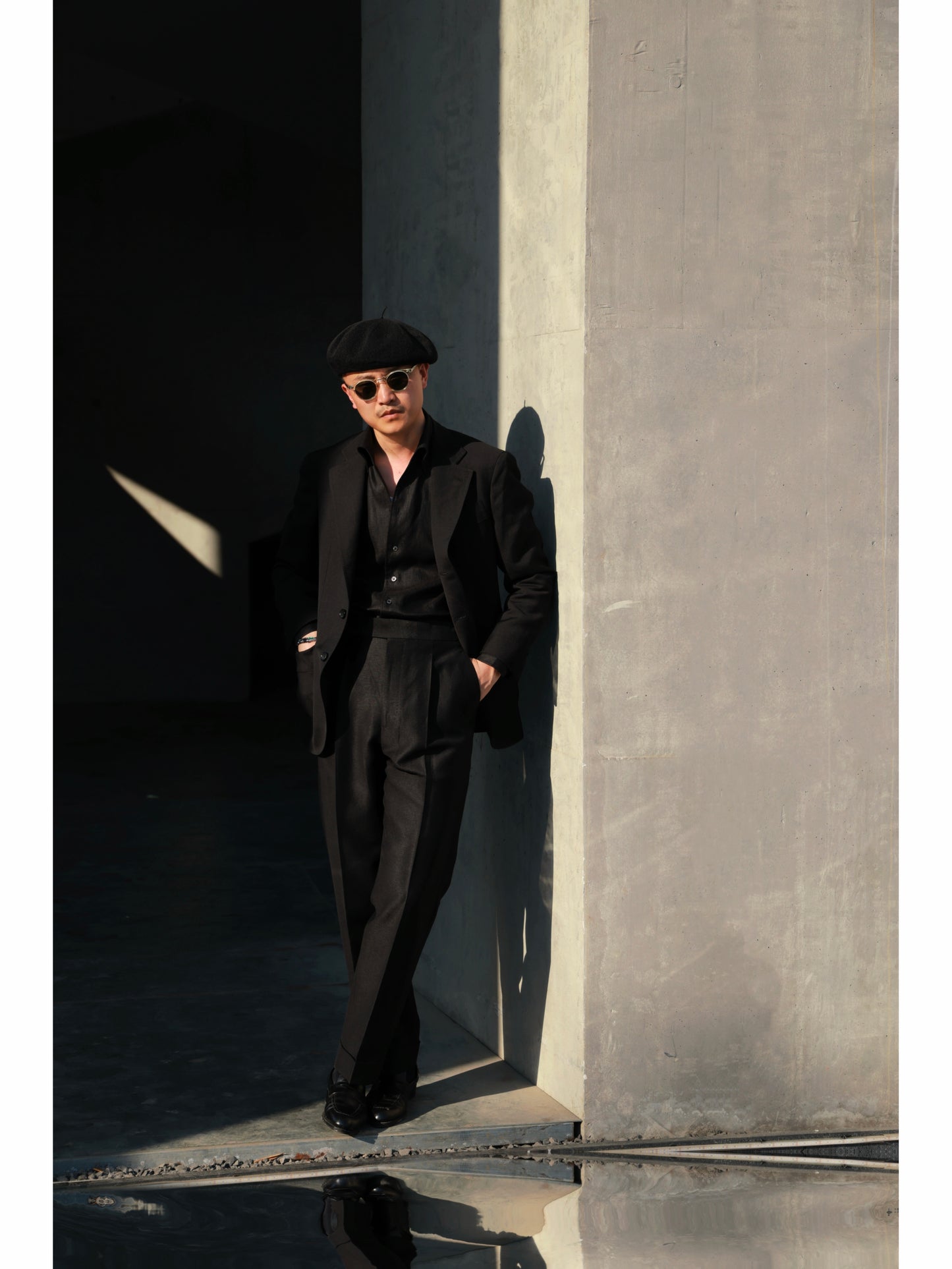 「Midnight Cavalier」Suit Trousers with Italian-style Heavyweight Wool- Linen Blend Parisian Side Adjusters and High-Waisted Single-Pleated