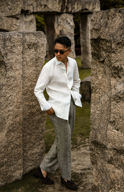 Linen Wide-Spread Collar Shirt — Native Linen White