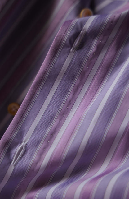 SÖKTAS Cotton Handcrafted Button-Down Collar Shirt — Provence lavender Stripe