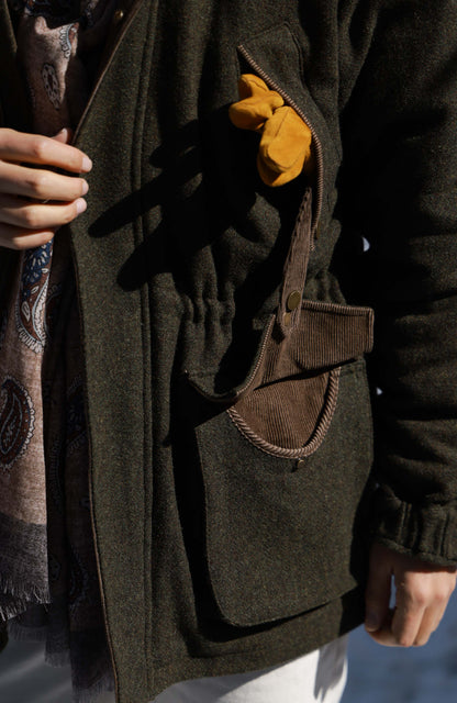 Tweed Charles Hunter Jacket with Detachable Goose-Down Liner — Forest Green