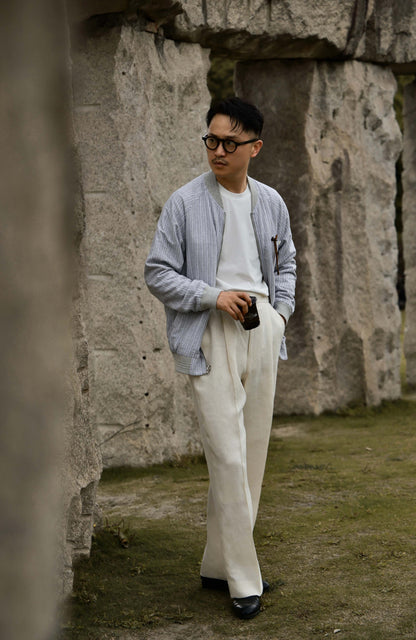 Linen Cotton Reversible Leisure Set — Mist Rock Grey Tailored Lounge Trousers