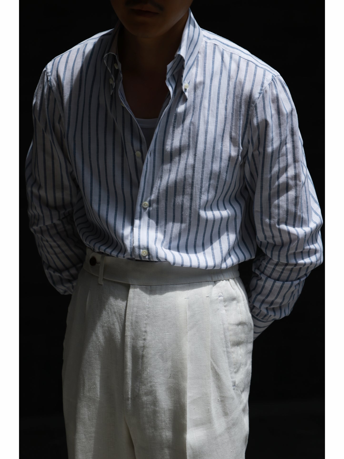 Button down Collar Linen-Cotton — Light Grey Stripe