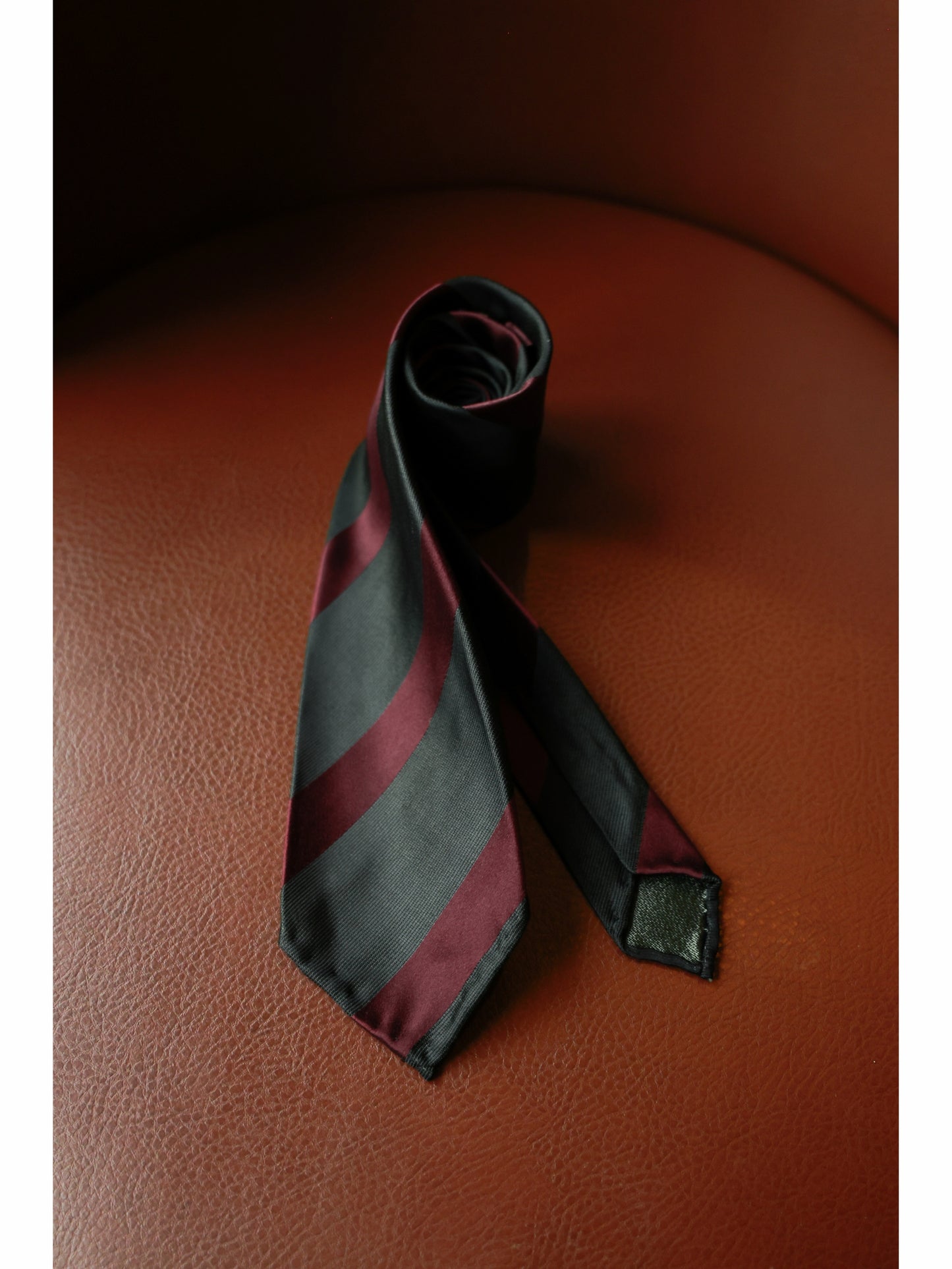 「Pine-Bordeaux Stripe」Mulberry silk Three-fold Tie