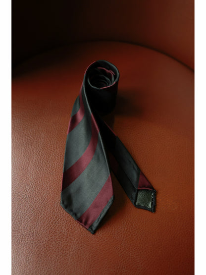 「Pine-Bordeaux Stripe」Mulberry silk Three-fold Tie