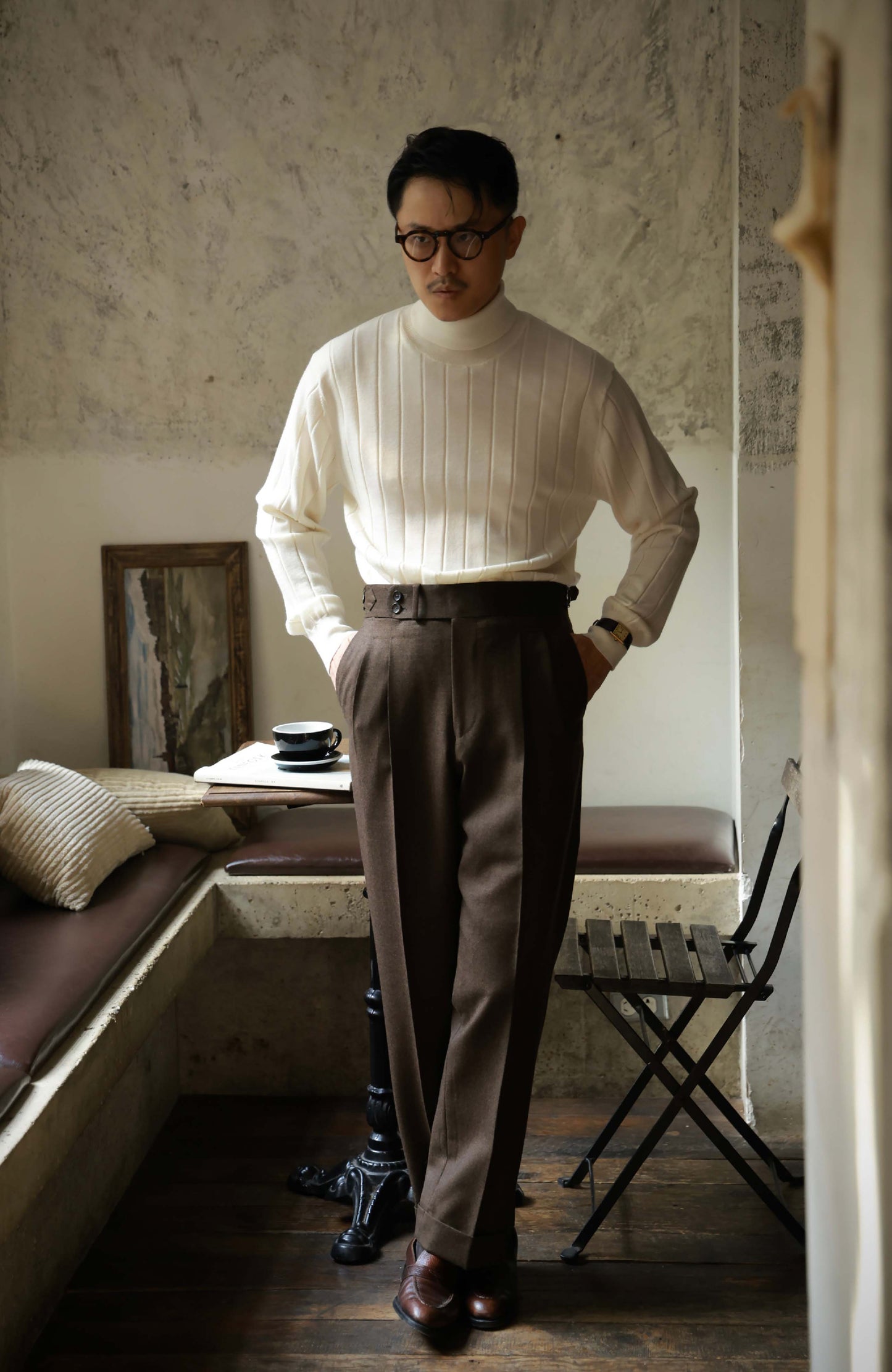 100% Merino Wool Ribbed Turtle Neck Sweater — Snowy White