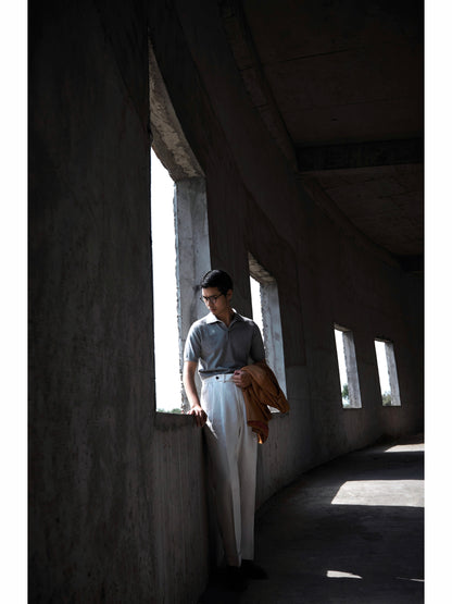 「Glacier Gray」Combed Long-Staple Cotton Knit Short-Sleeve Polo Shirt