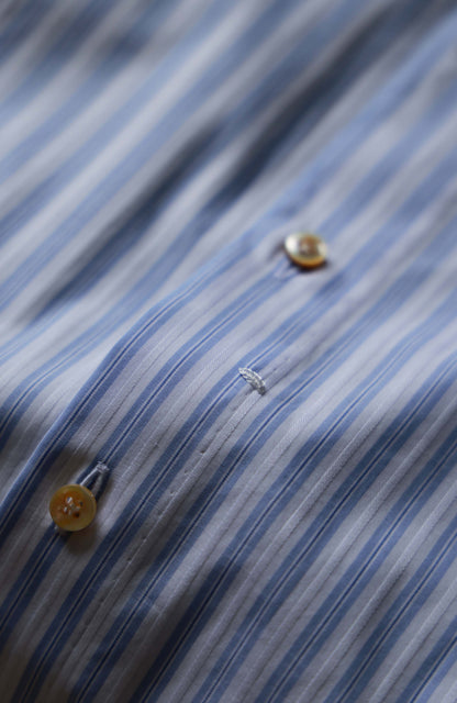 SÖKTAS Cotton Handcrafted Button-Down Collar Shirt — Capri Blue Stripe