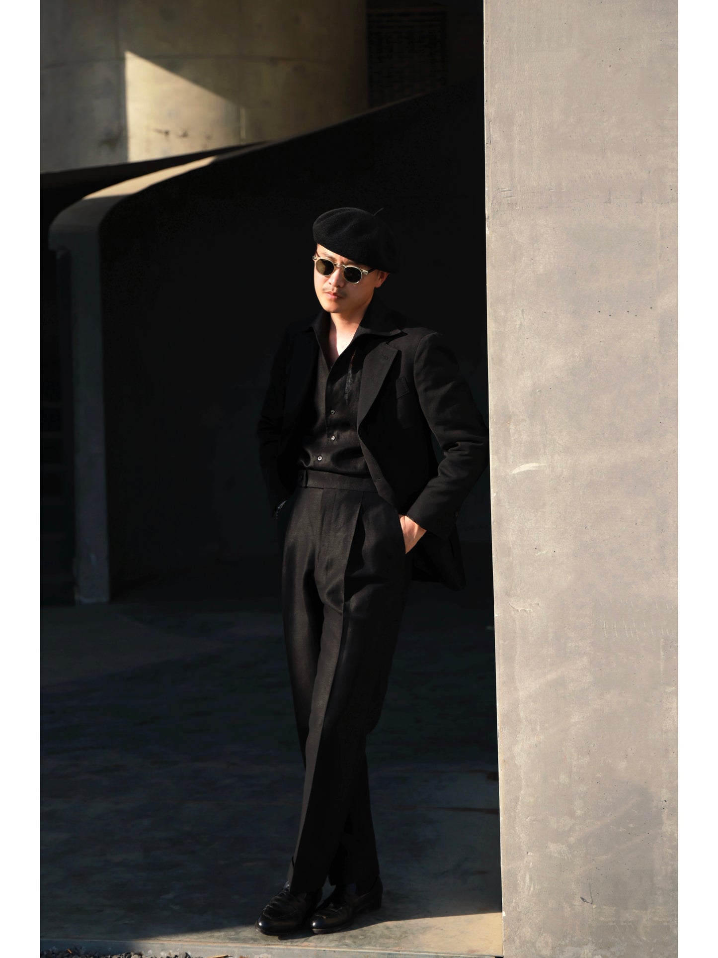 「Midnight Eclipse」Italian-style Vintage Pure linen One-piece Gentleman's Long-Sleeve Shirt