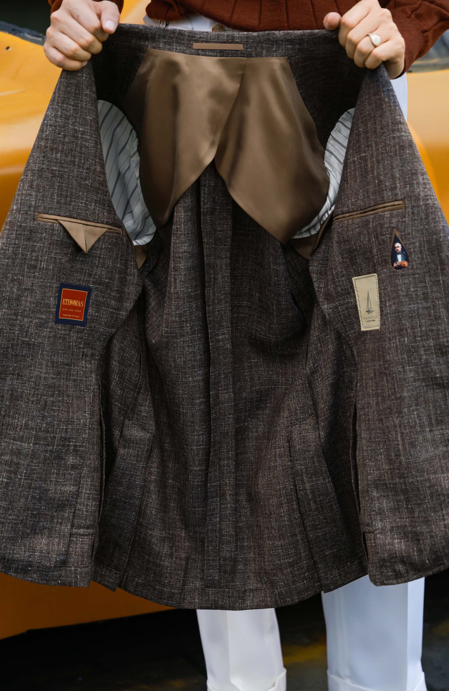 ETHOMAS Half-Canvas Single-Breasted Wool-Silk-Linen Blend Suit Jacket — Charcoal Brown