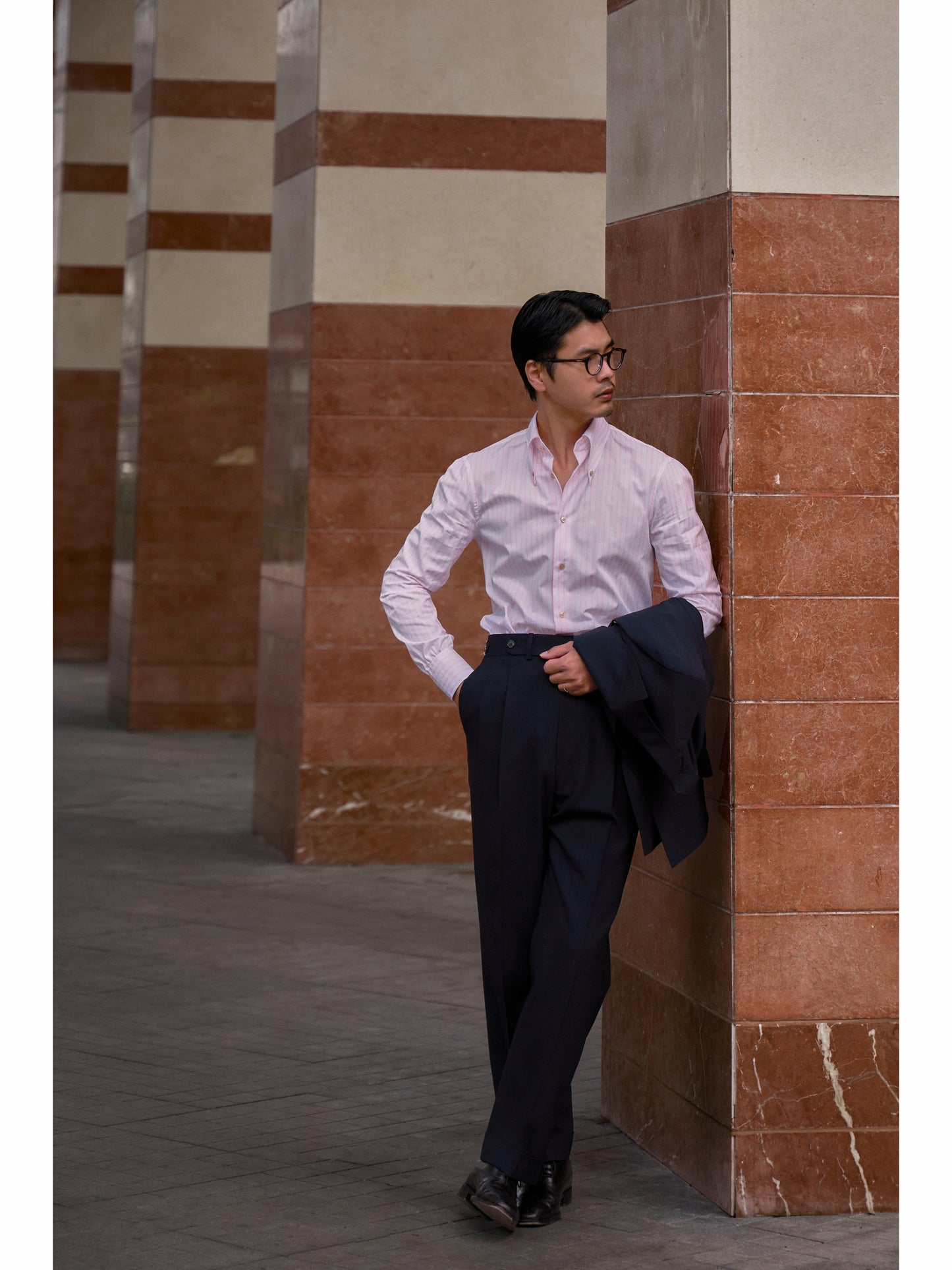 Long Point Button Down Collar Shirt — Pink Stripe