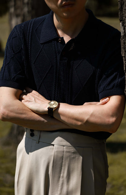 Linen Vintage Braided Unisex Knit Polo — Midnight Weave