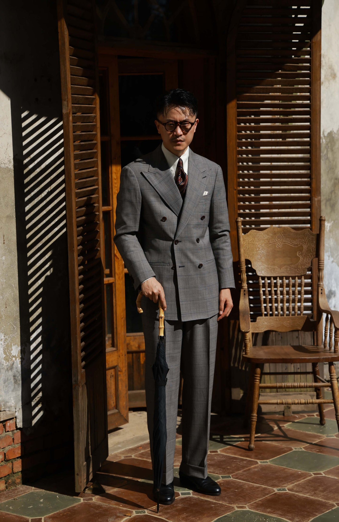 Half-Canvas Double-Breasted Suit Jacket — Grey Prince of Wales Check