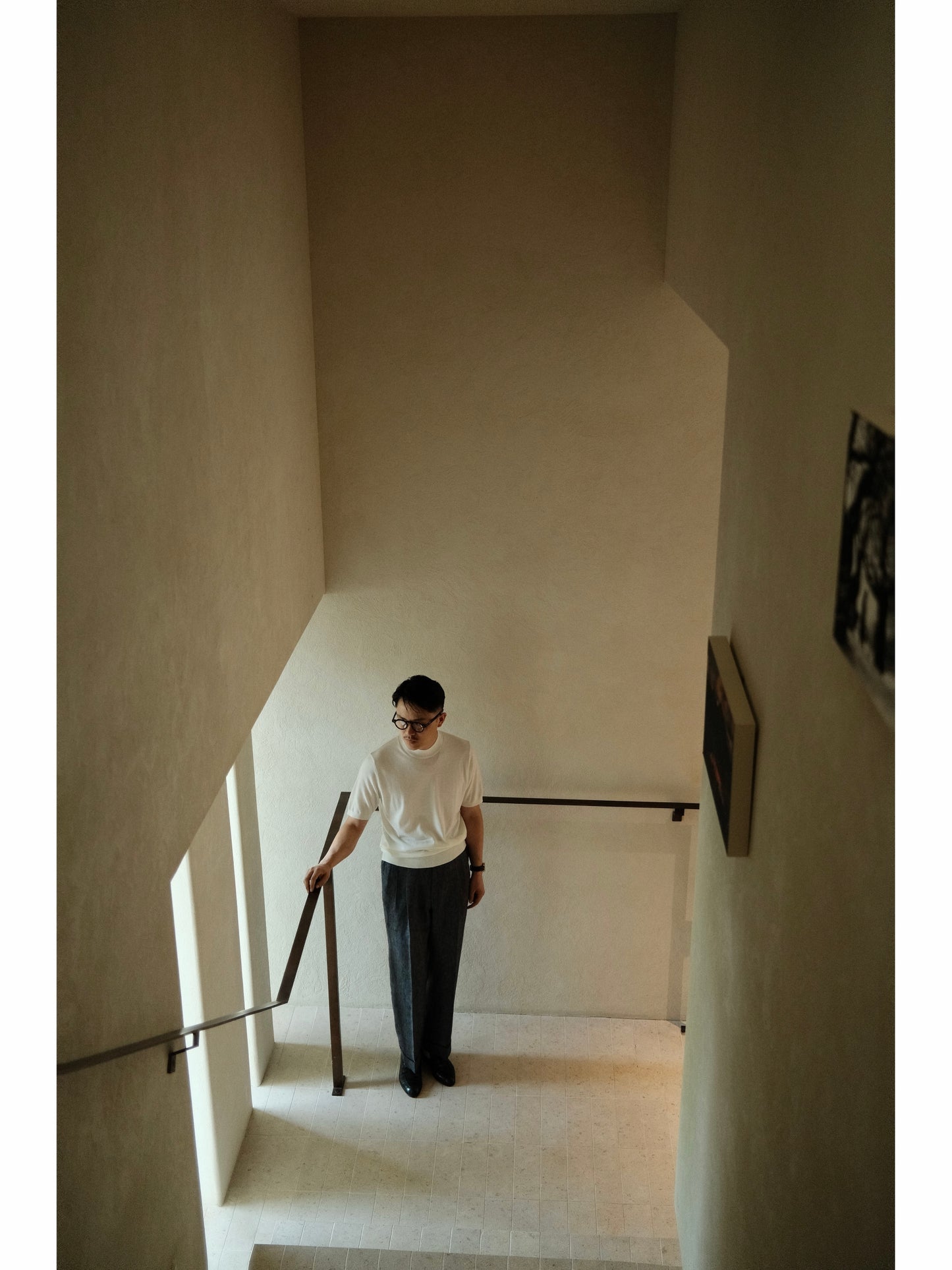 「Frosted White」Lambswool Blend for Cloud-Touch Mock Neck Short-Sleeve T-Shirt