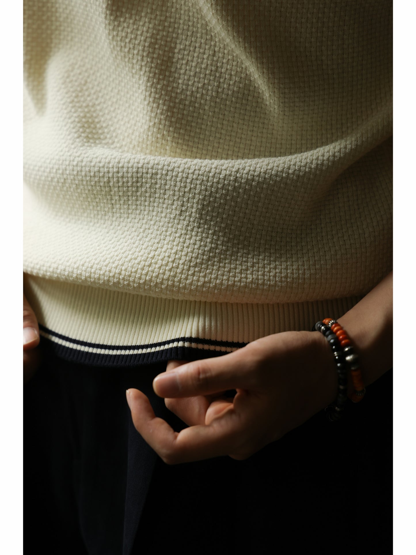 Buttonless Cotton Knitted Polo Off White