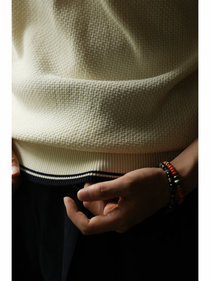 Buttonless Cotton Knitted Polo Off White