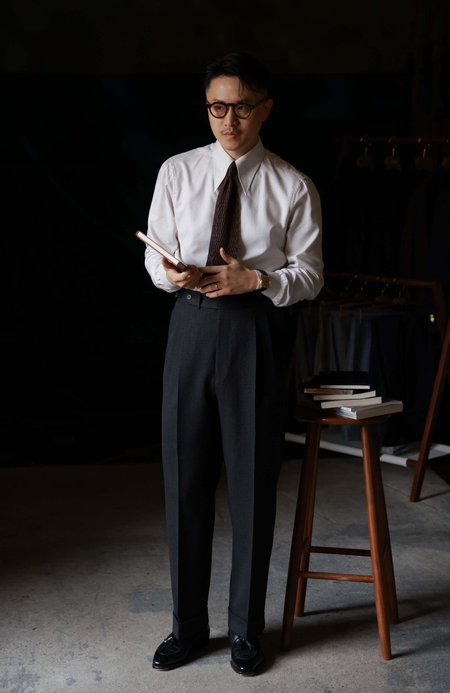 Cotton Wide-Spread Collar Shirt — Mottled Ecru