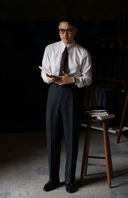 Cotton Wide-Spread Collar Shirt — Mottled Ecru