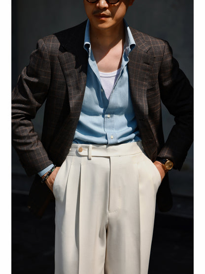 「Hazelnut brown checkered」Italian-style Half-canvass Pure wool Suit Jacket