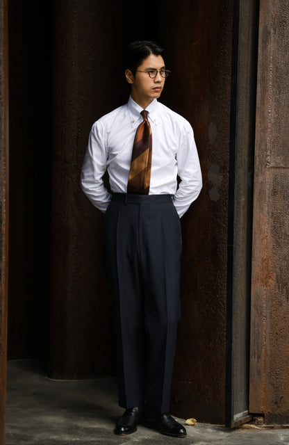 Suit Trousers with Parisian Side Adjusters and High-Waisted Single-Pleated(DORMEUIL) — Pencil navy stripe