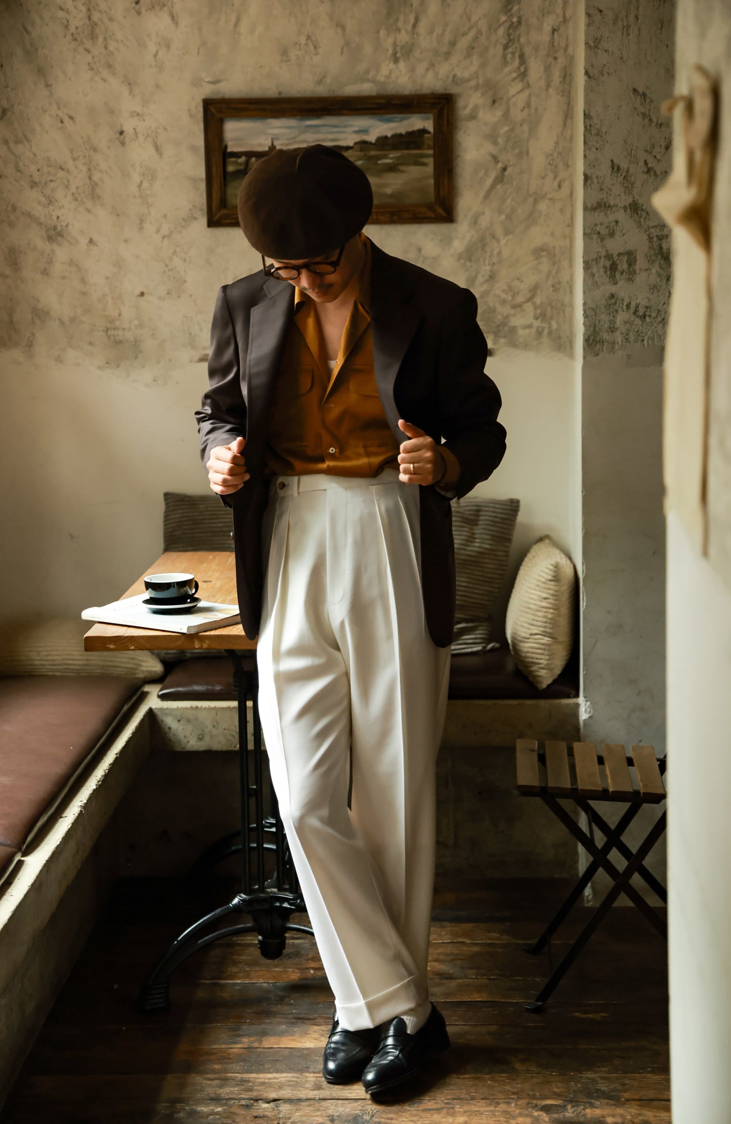 Tollegno 1900 High-Waisted Suit Trousers with Parisian Side Adjusters — Mousse White