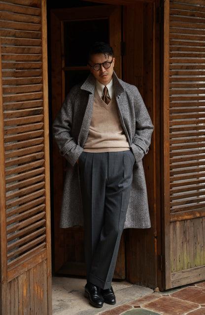 High-Waisted Wool-Cashmere V-Neck Sweater — Oatlight Beige