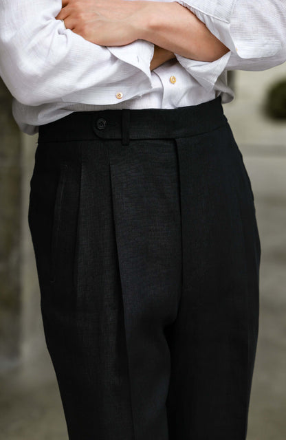 Hemp Hidden-Drawstring Trousers — Shadowed Basalt Black