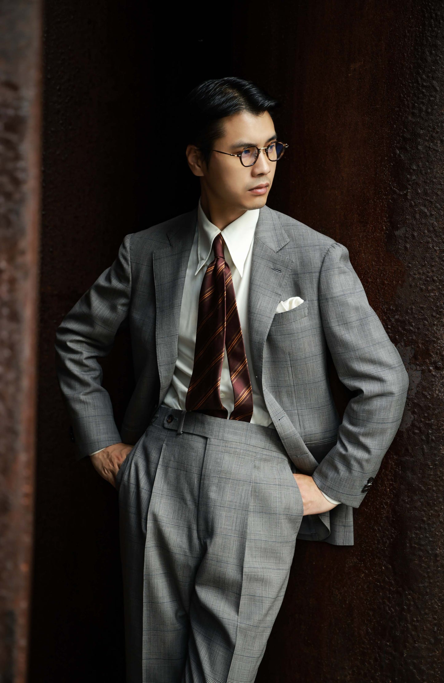 Half-Canvas Single-Breasted Suit Jacket — Grey Prince of Wales Check