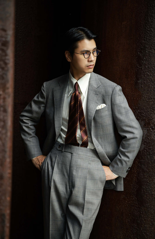 Half-Canvas Single-Breasted Suit Jacket — Grey Prince of Wales Check