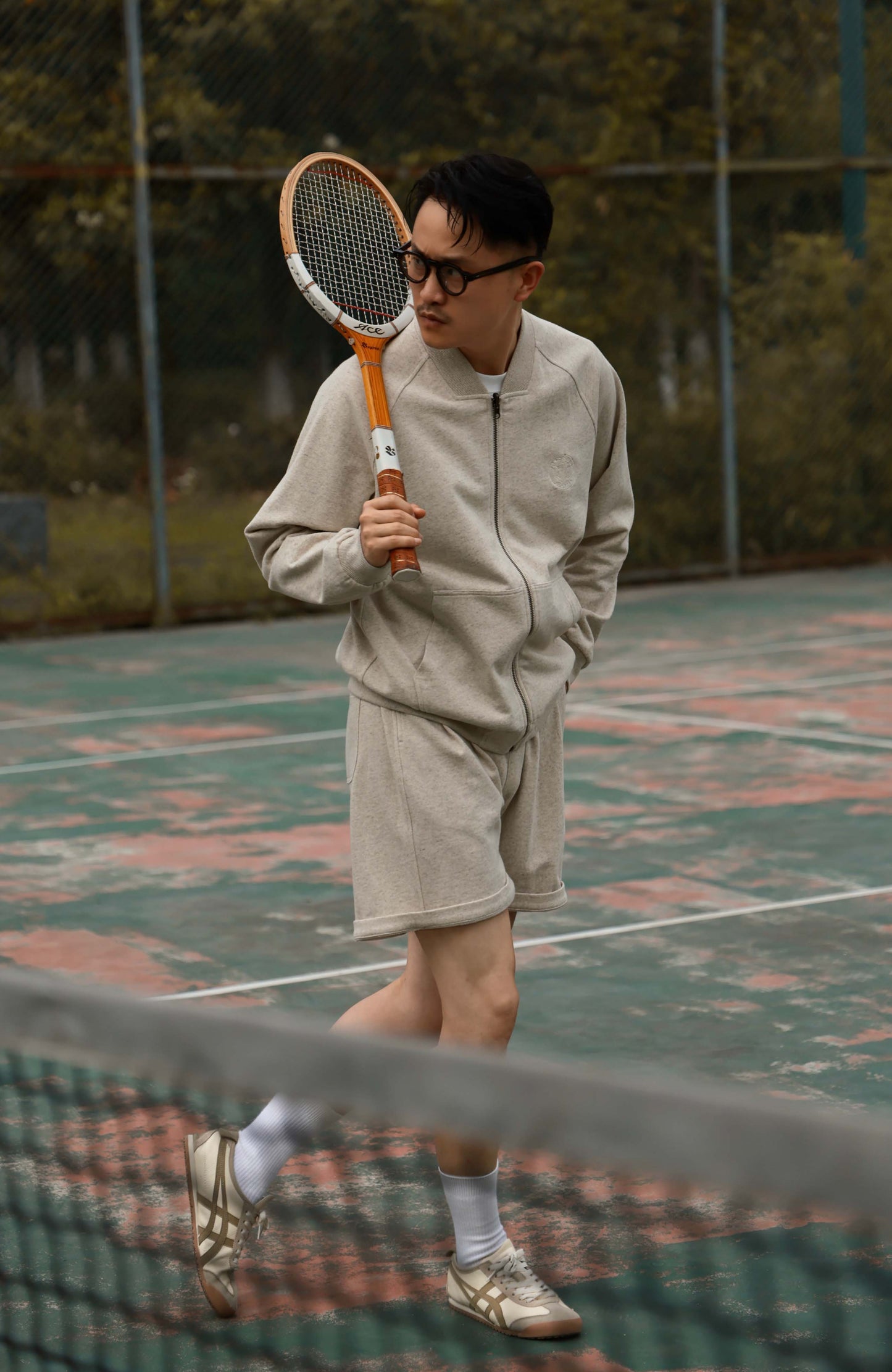 Linen Cotton Reversible Leisure Set — Bare Clay Sand Reversible Zip Lounge Jacket