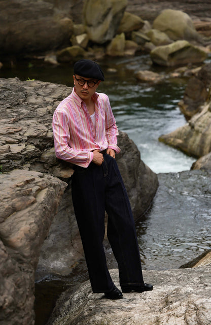 One-Piece Collar Cotton Shirt — Sicilian Pink Stripe