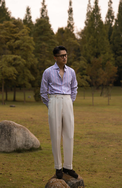 SÖKTAS Handcrafted Cutaway Collar Shirt — Provence lavender Stripe