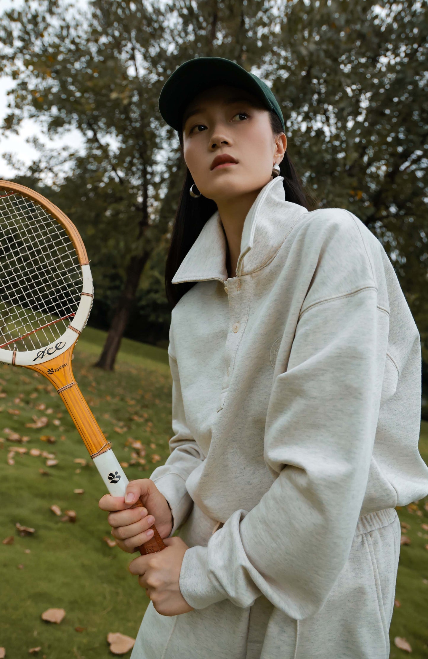 Unisex Long Sleeve Polo Sweatshirt — Travertine White