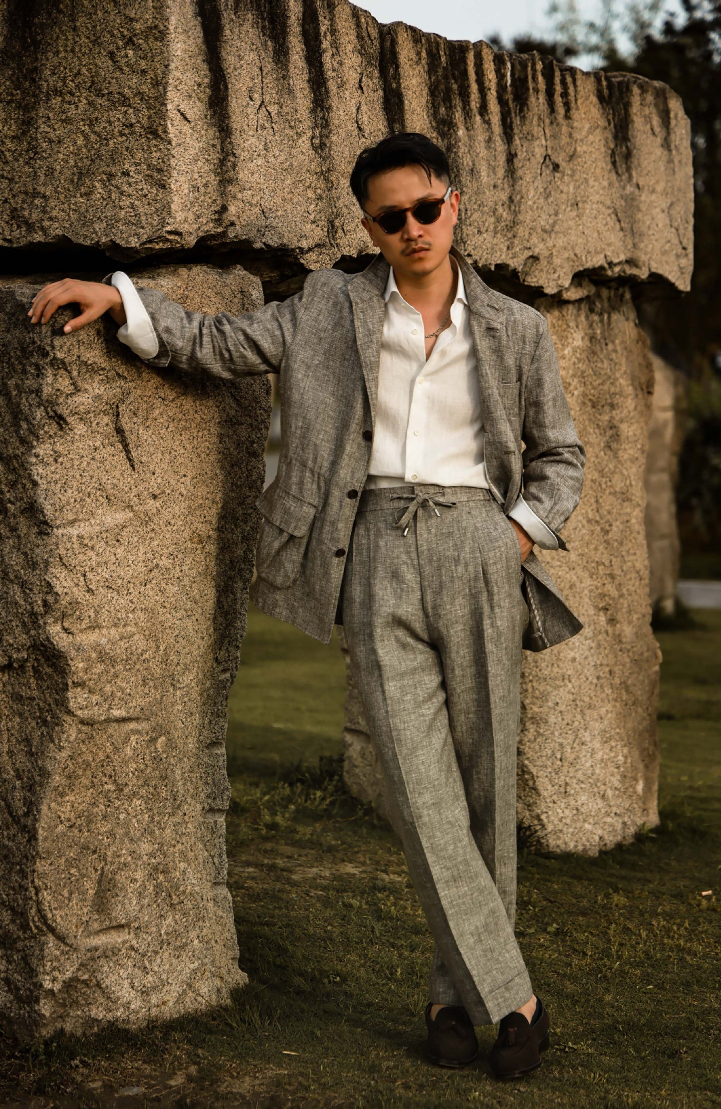 Linen Teba Safari Jacket — Moss Field Green