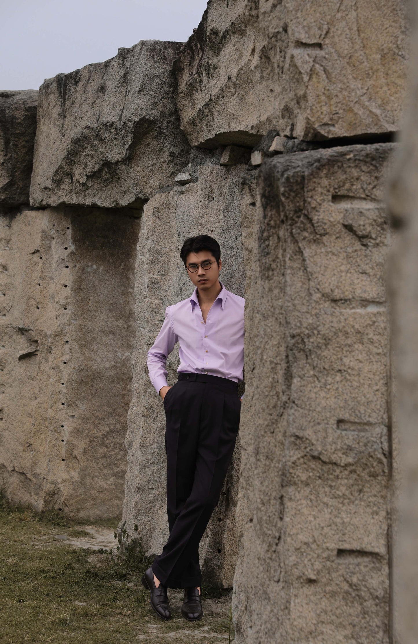 CANCLINI Cotton Handcrafted One-Piece Collar Shirt — Misty Wisteria